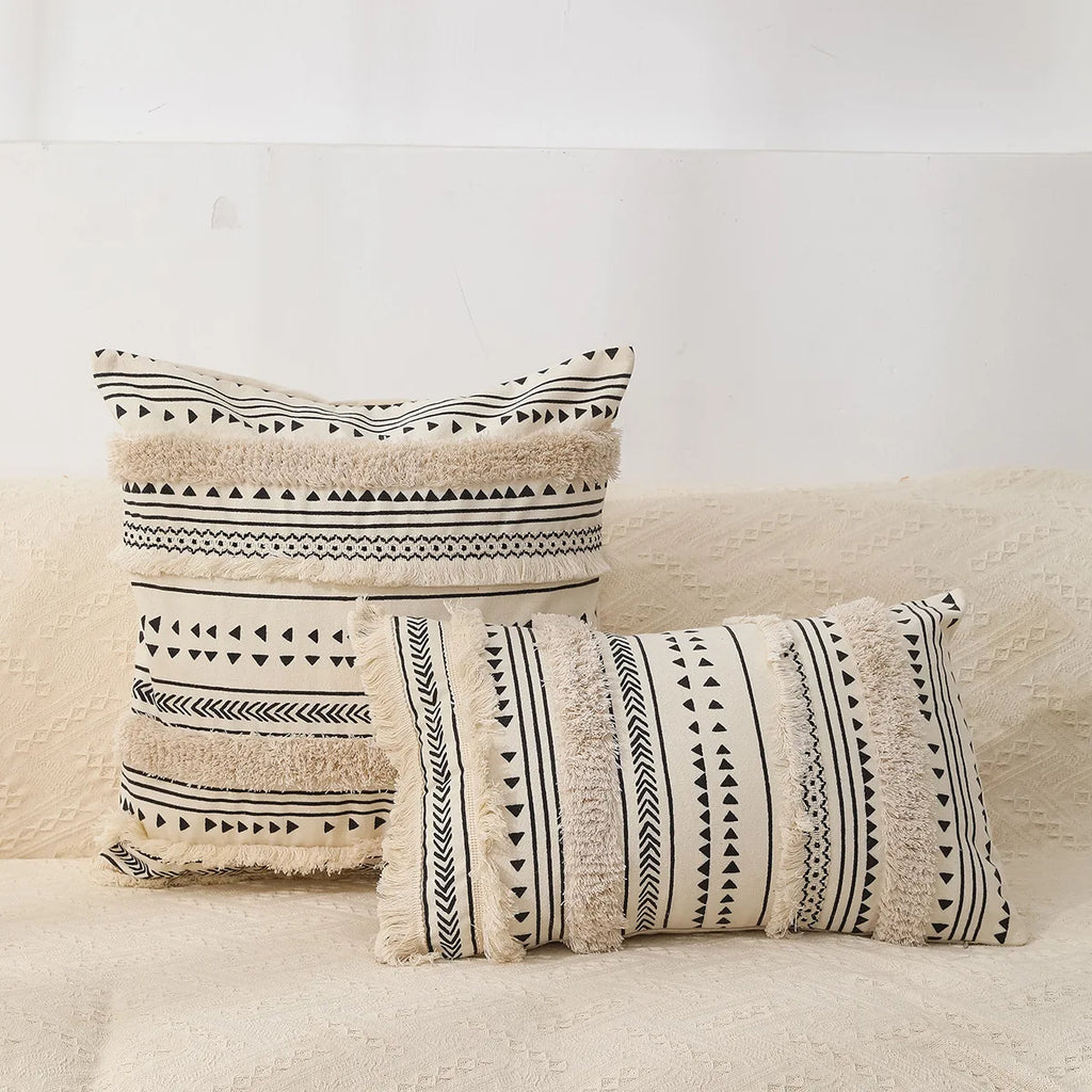 DecorBites™ Geometric Chenille Embroidered Pillow Covers Boho Moroccan Style Decor