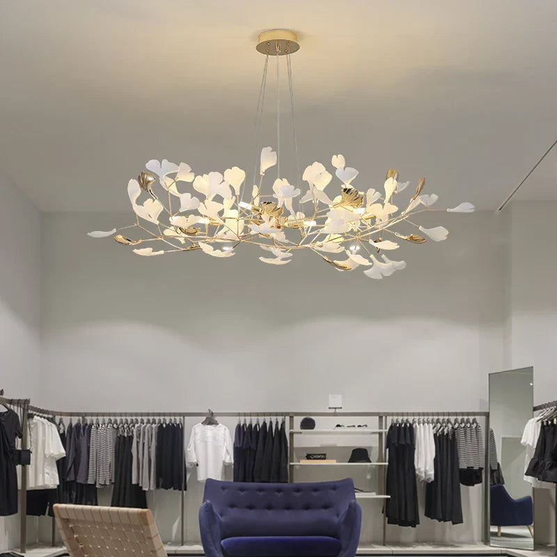 DecorBites™ Gold Branches Chandelier with Porcelain Leaves Pendant Light - Luxury Living room Decor