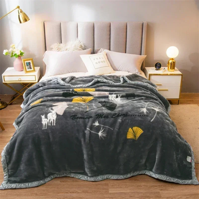 DecorBites™ Cozy Flocked Raschel Blanket | Soft & Warm Double-Sided Winter Bedding