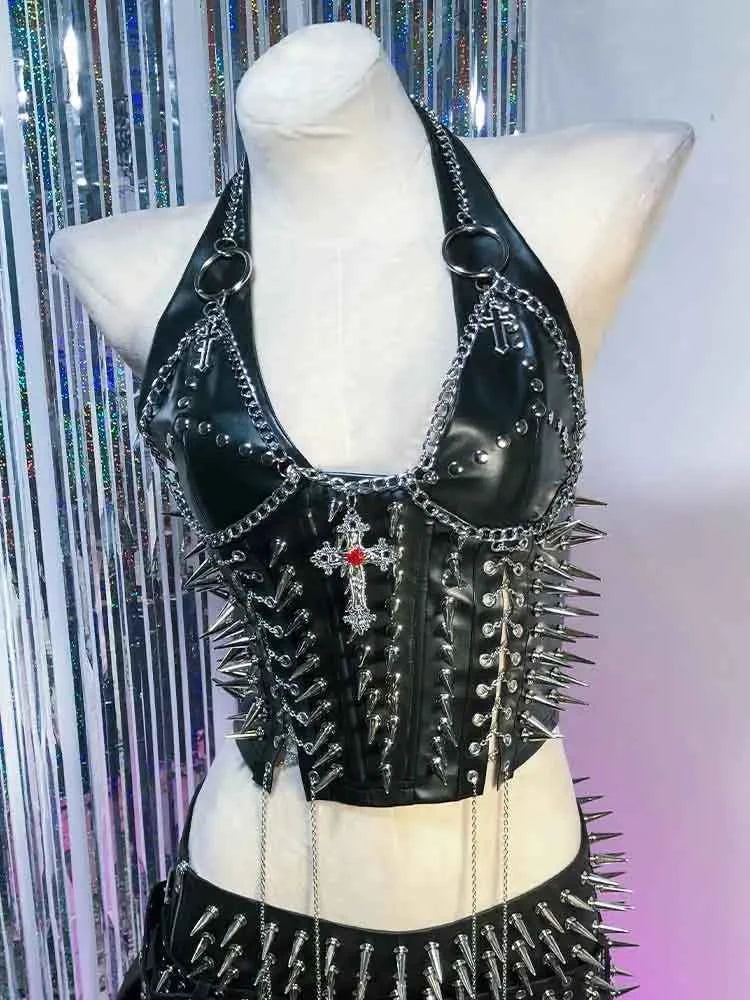 Grunge Emo Clothing ALT Punk Rock Clothes with Spikes Y2K Cyber Sexy Gothic Tank Goth T-shirt