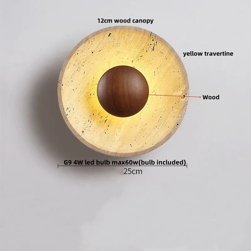 DecorBites™ LED Button Switch Wall Light in Yellow Travertine White Glass - Modern Nordic Design