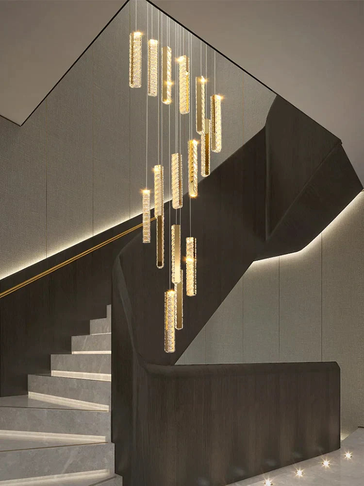 DecorBites™ Large Chrome Plated Crystal Chandelier Pendant for Modern Spiral Staircase
