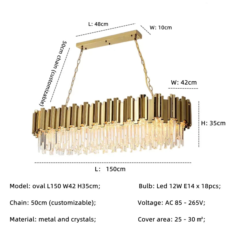 DecorBites™ Gold Crystal LED Pendant Lights for Dining Room - Stunning Indoor Suspension Fixtures