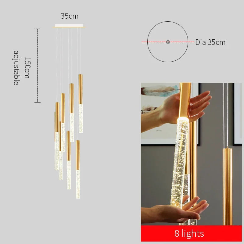 DecorBites™ Crystal Staircase Chandelier - Modern Gold LED Lighting for Living Room