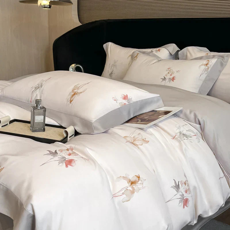 DecorBites™ Eucalyptus Fiber Flowers Bedding Set: Duvet Cover, Bed Sheet, Pillowcase - 4Pcs