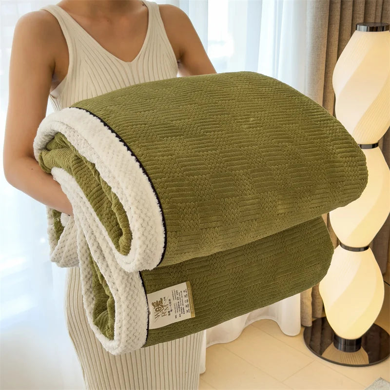DecorBites™ Cozy Carved Velvet Blanket | Warm, Soft & Breathable | Autumn Winter Sofa Bed Throw