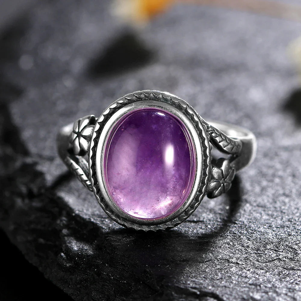 Sterling Silver Stone Oval Flower Ring