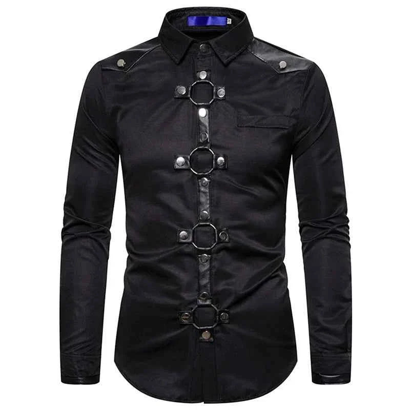 Men's Gothic Style Tee Regular Fit Rivet Lapel Long Sleeve