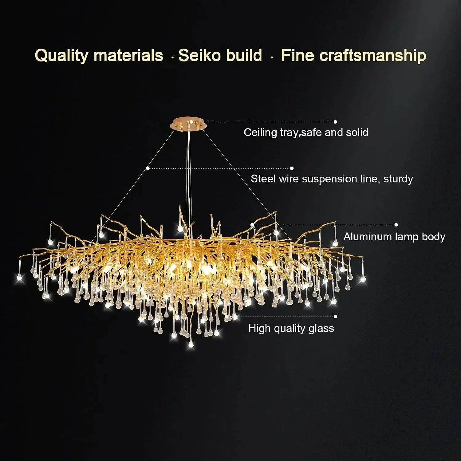DecorBites™ Gold Crystal Tree Branch Chandelier for Dining Living Room Bedroom Decor