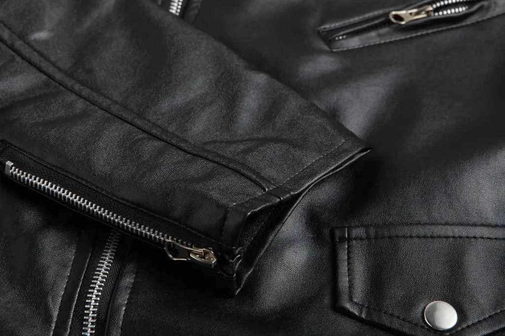 Men's PU Leather Motorcycle Fashion Slim Fit Leather Coat