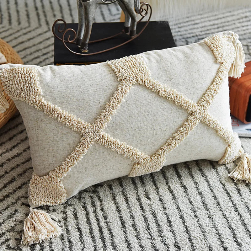 DecorBites™ Handmade Geometric Tufted Pillowcase Set - Modern, Minimalist, Indian-Inspired Cushion Covers