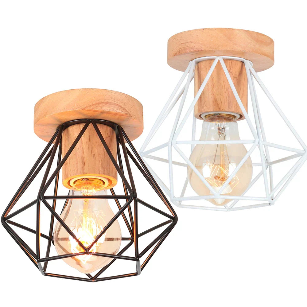 DecorBites™ Iron Wood E27 Ceiling Light: Modern Nordic Mini Lamp for Living Room and Bedroom