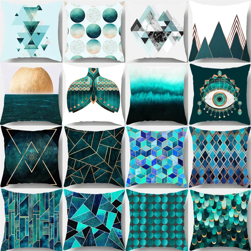 DecorBites™ Geometric Leaf Flower Pillowcase Teal Blue Sofa Car Home Decor Throw Cover