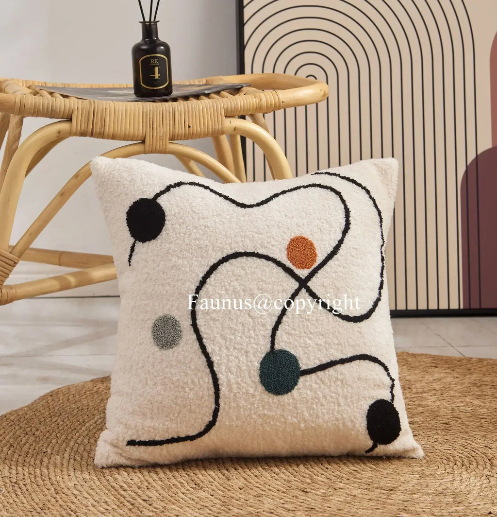 DecorBites™ Lambswool Face Cushion Cover 45x45 Beige White Abstract Art Pillowcase