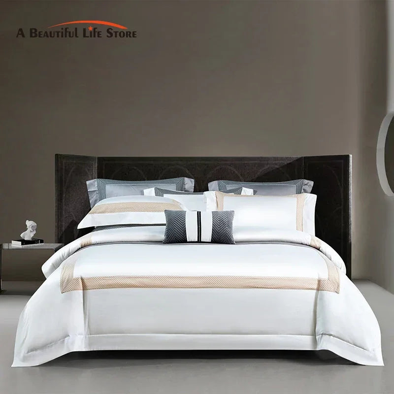 DecorBites™ King Size Luxury 1400TC Cotton White Bedding Set with Embroidery