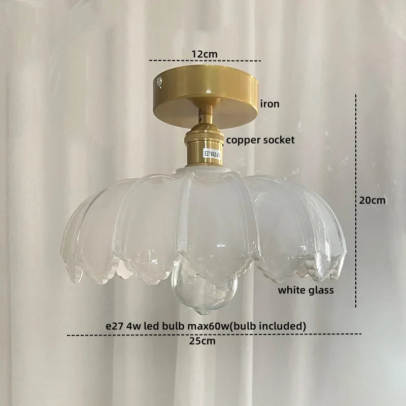 DecorBites™ Green Glass Copper Ceiling Light Fixture Balcony Kitchen Modern LED Lamp