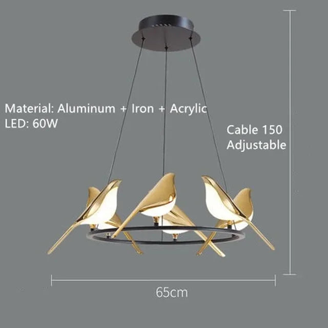 DecorBites™ Gold Magpie Bird LED Ceiling Chandelier for Dining Room Decor