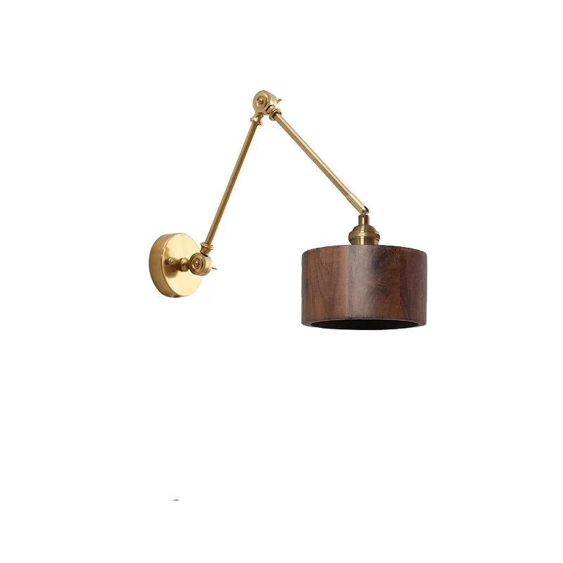 DecorBites™ Copper Swing Arm LED Wall Sconce with Pull Chain Switch, Modern Nordic Wooden Lamp