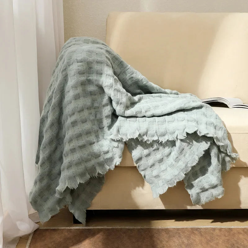 DecorBites™ Knitted Waffle Blanket Throw - Multi-Season Sofa Cover, Bedspread, and Nap Bed End Towel