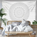 DecorBites™ Grey Mandala Tapestry Wall Hanging Psychedelic Hippie Art for Aesthetic Home Decor