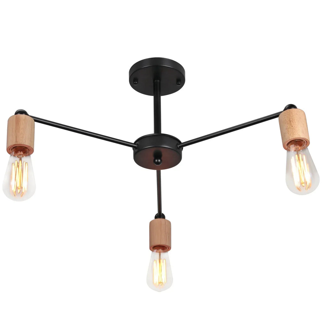DecorBites™ Industrial Rod Iron Wood Sputnik Chandelier Ceiling Lamp LED E27 Home Lighting