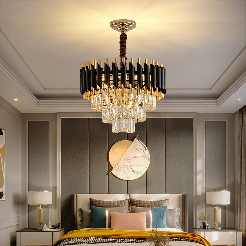 DecorBites™ Crystal LED Pendant Chandelier, Luxury Black Lighting for Bedroom, Living, Dining Room
