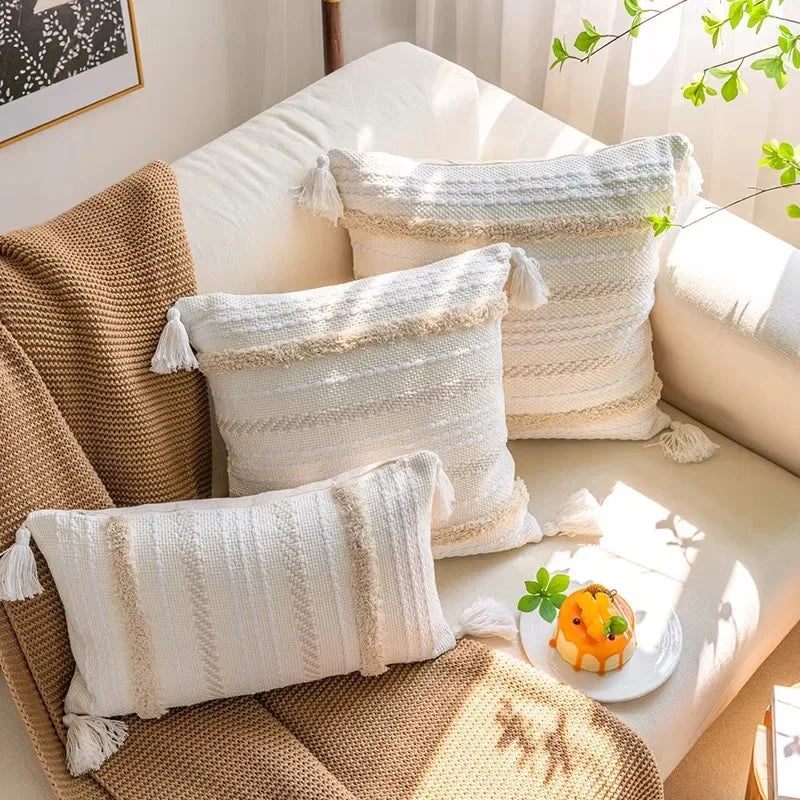 DecorBites™ Lace Tassel Cushion Tufted Sofa Pillowcase for Office Chair Pad