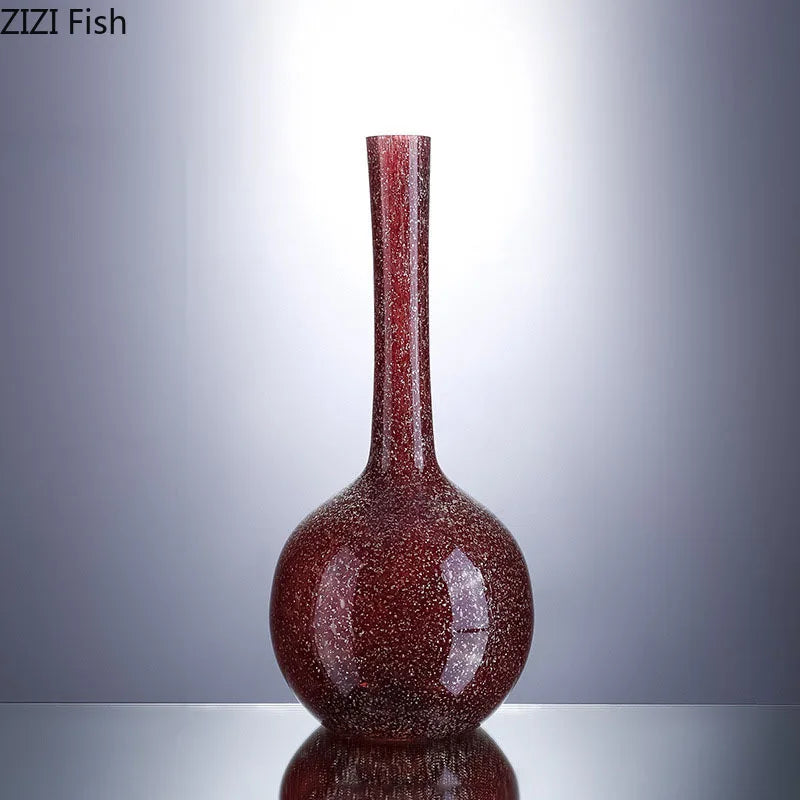 DecorBites™ Gilded Red Glass Vase with Artificial Flowers - Modern Desk Decor