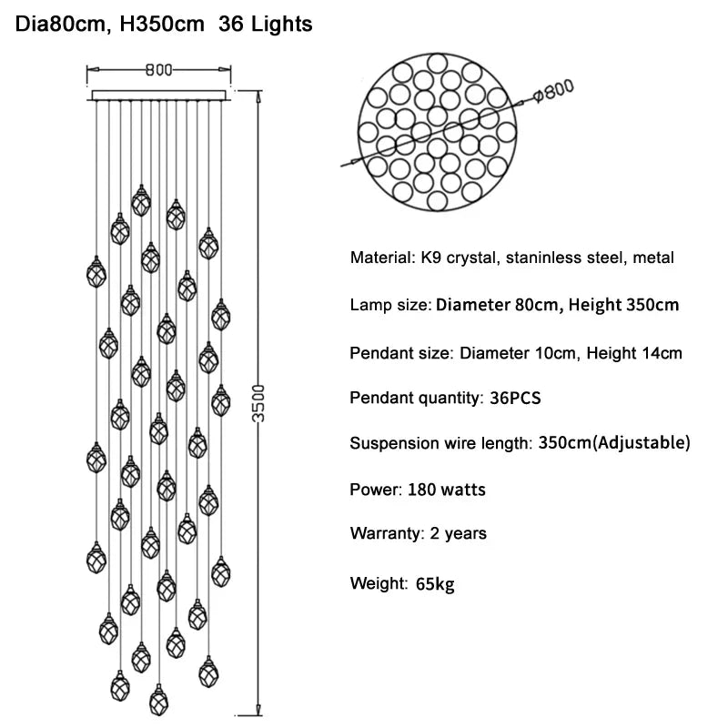 DecorBites™ Diamond Crystal Ball Chandelier LED Hanging Lamp Gold Fixture