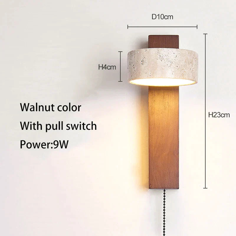 DecorBites™ Cream Style Bedside Wall Lamp Rotatable LED Light Log Wood Stone Walnut