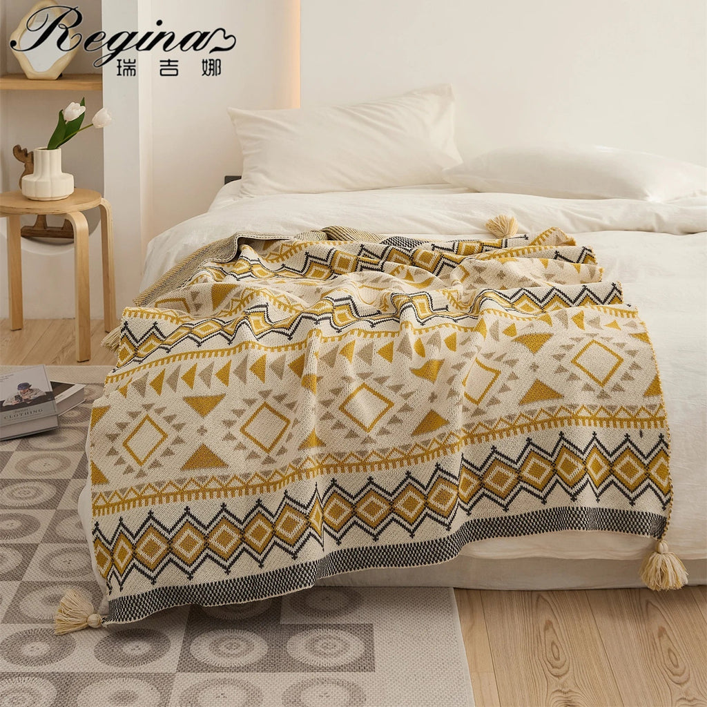 DecorBites™ Ethnic Bohemian Blanket - Soft and Warm Wrap for Spring Picnics, Camping, and Home Decor