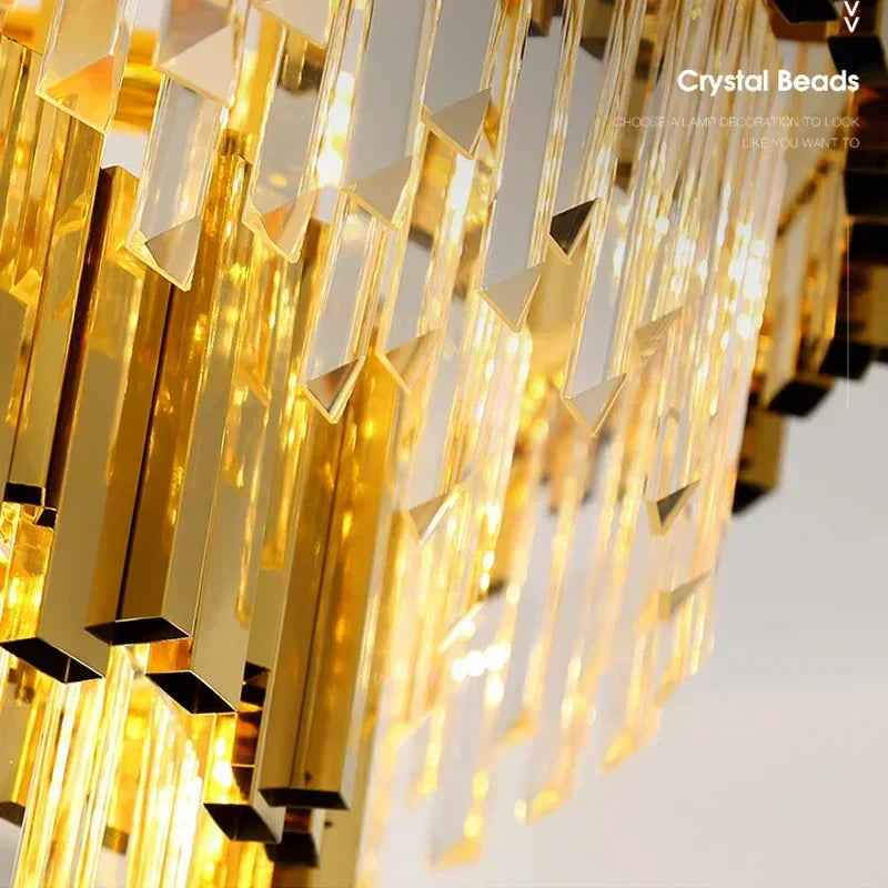 DecorBites™ Golden Luxury Chandelier: Elegant Crystal Ceiling Light for Hotel Living Room