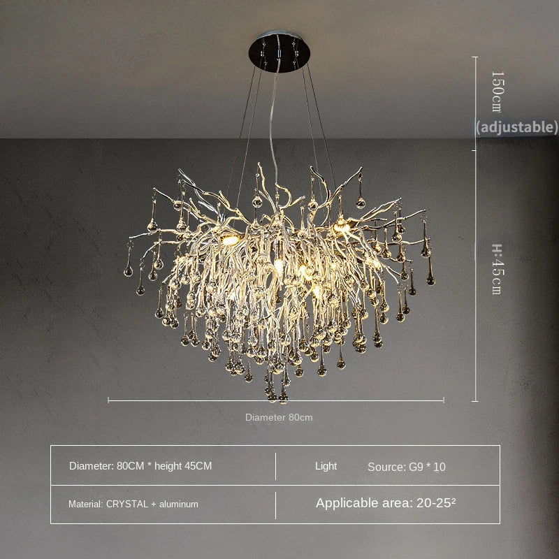 DecorBites™ Crystal Water Drop Branch Chandelier: Luxury LED Lighting for Hall, Living Room, or Bar