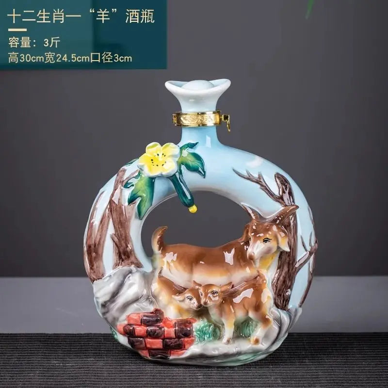 DecorBites™ Jingdezhen Ceramic Wine Bottle Sculpture Gift Chinese Zodiac 3kg