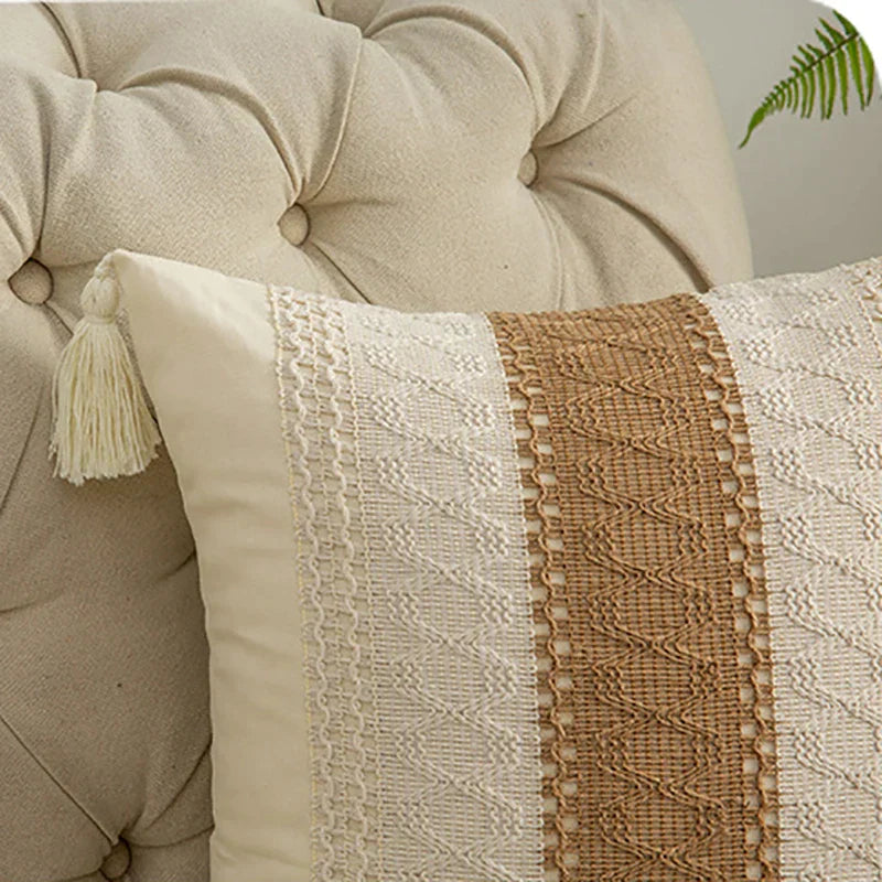 DecorBites™ Geometric Tassel Cushion Cover in Cotton and Linen for Living Room and Bedroom