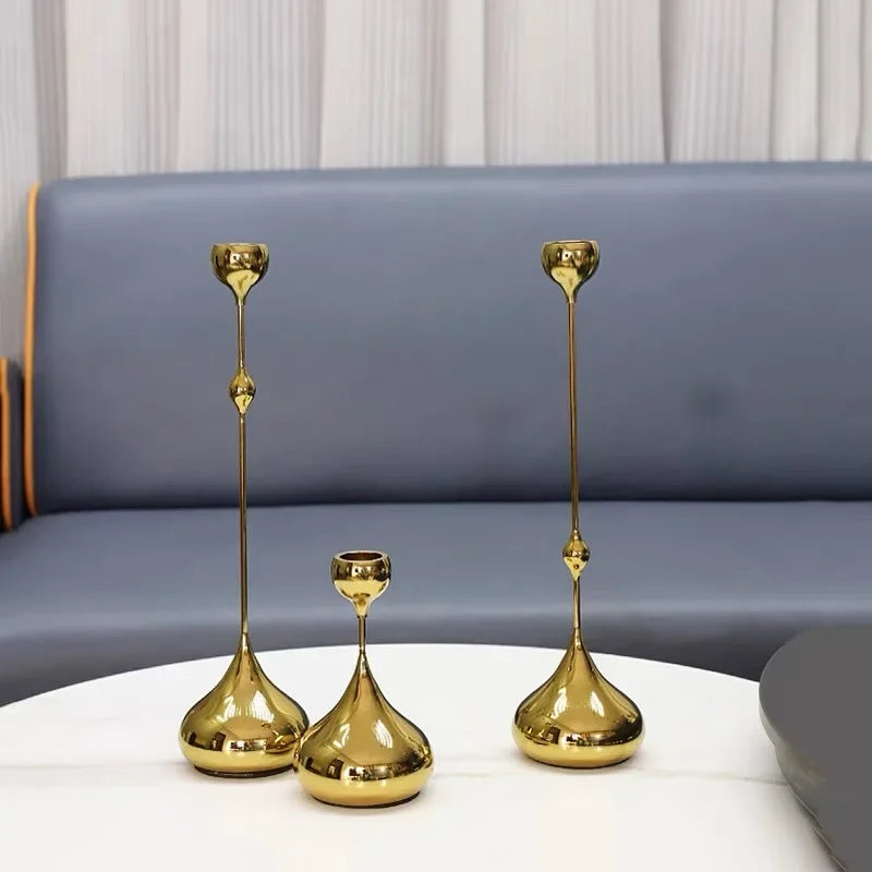 DecorBites™ Gold Geometric Water Drop Candlestick Holder Desktop Storage Wedding Centerpieces