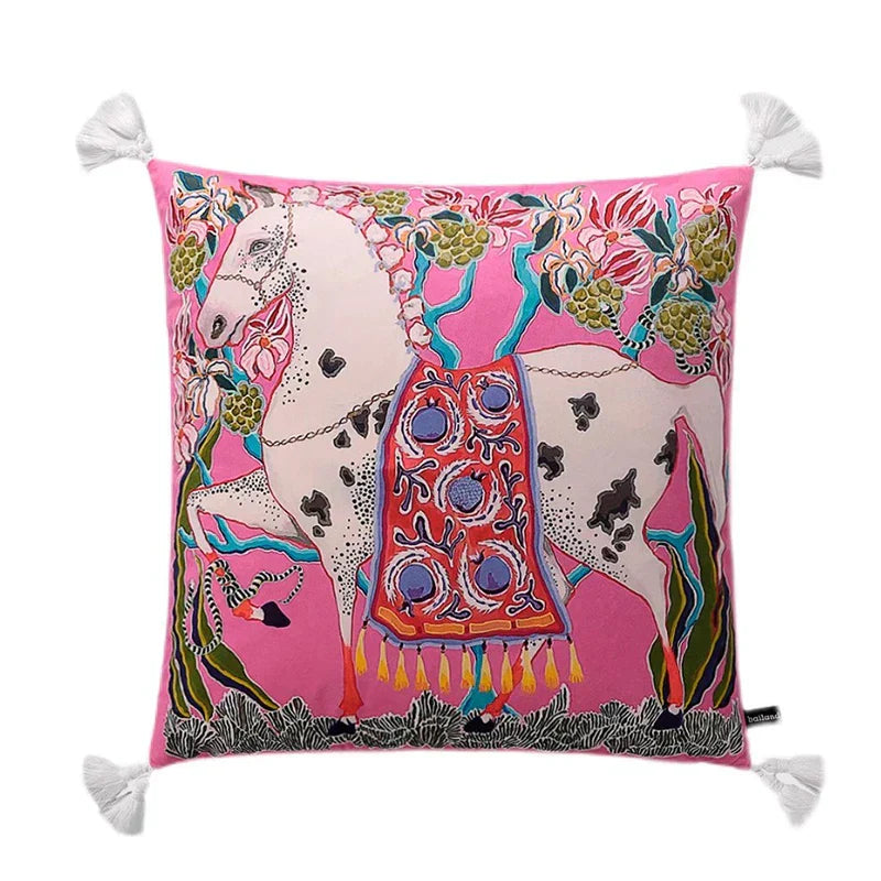 DecorBites™ Handmade Lumbar Pillow Case Lion Dog Floral Decorative Cover