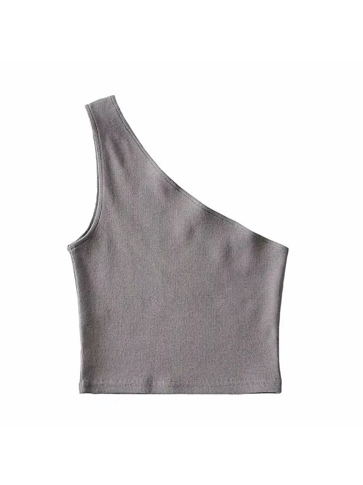 One Shoulder Cropped Tanks Top Women Summer Sleeveless Tanks Camis Sexy Oblique Collar Elastic Corset Slim Crop Tops Tube Lady