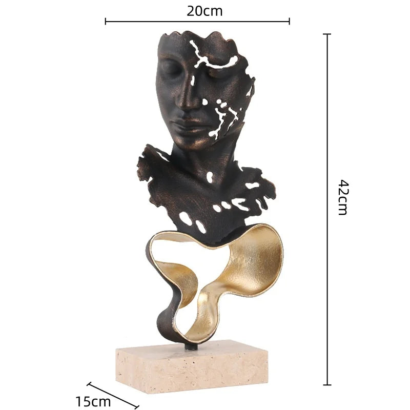 DecorBites™ Geometric Abstract Face Metal Statue Figurine Home Decoration