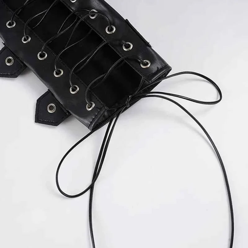 Retro Punk Pu Leather T-shirt and Combination Arm Sleeves