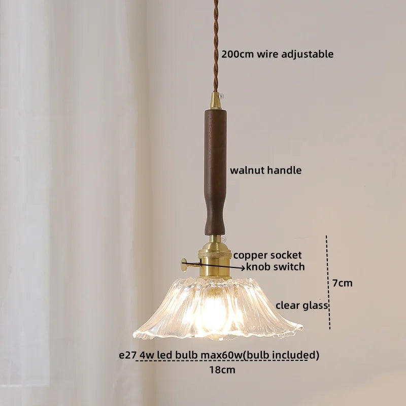 DecorBites™ Green Glass LED Pendent Lamps, Walnut Copper Modern Hanging Light Fixtures