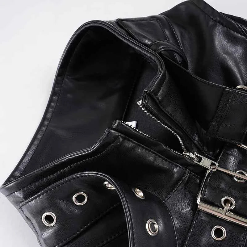 Retro Punk Pu Leather T-shirt and Combination Arm Sleeves