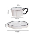 DecorBites™ Black Edged Flower Mug Set - Ceramic Cup & Saucer for Tea, Coffee, and Juice