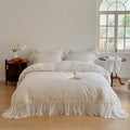 DecorBites™ French Rose Flowers Lace Wedding Bedding Set with Ruffles