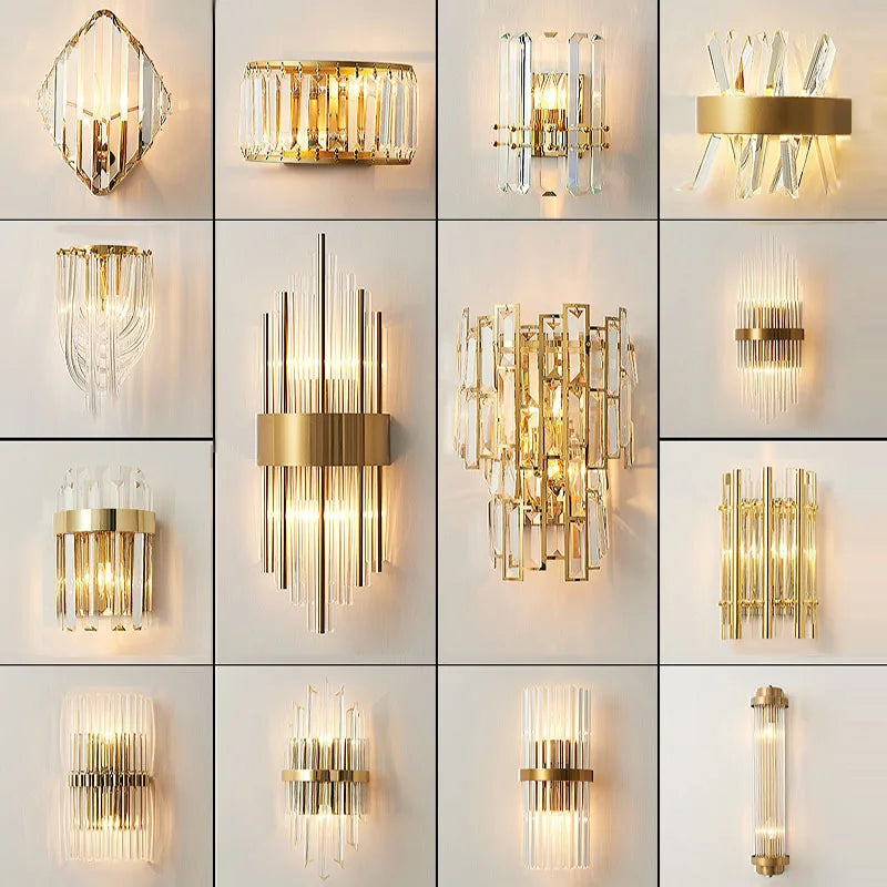 DecorBites™ Gold Crystal Wall Lights: Elegant LED Sconce for Bedroom, Living Room & Bathroom
