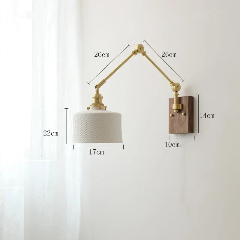 DecorBites™ Copper Wall Lamp with Pull Chain Switch, Nordic Design, LED Bulb, Ceramic Lampshade
