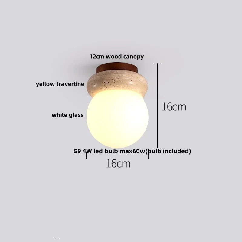 DecorBites™ LED Ceiling Light with Wood Base and White Glass Shade