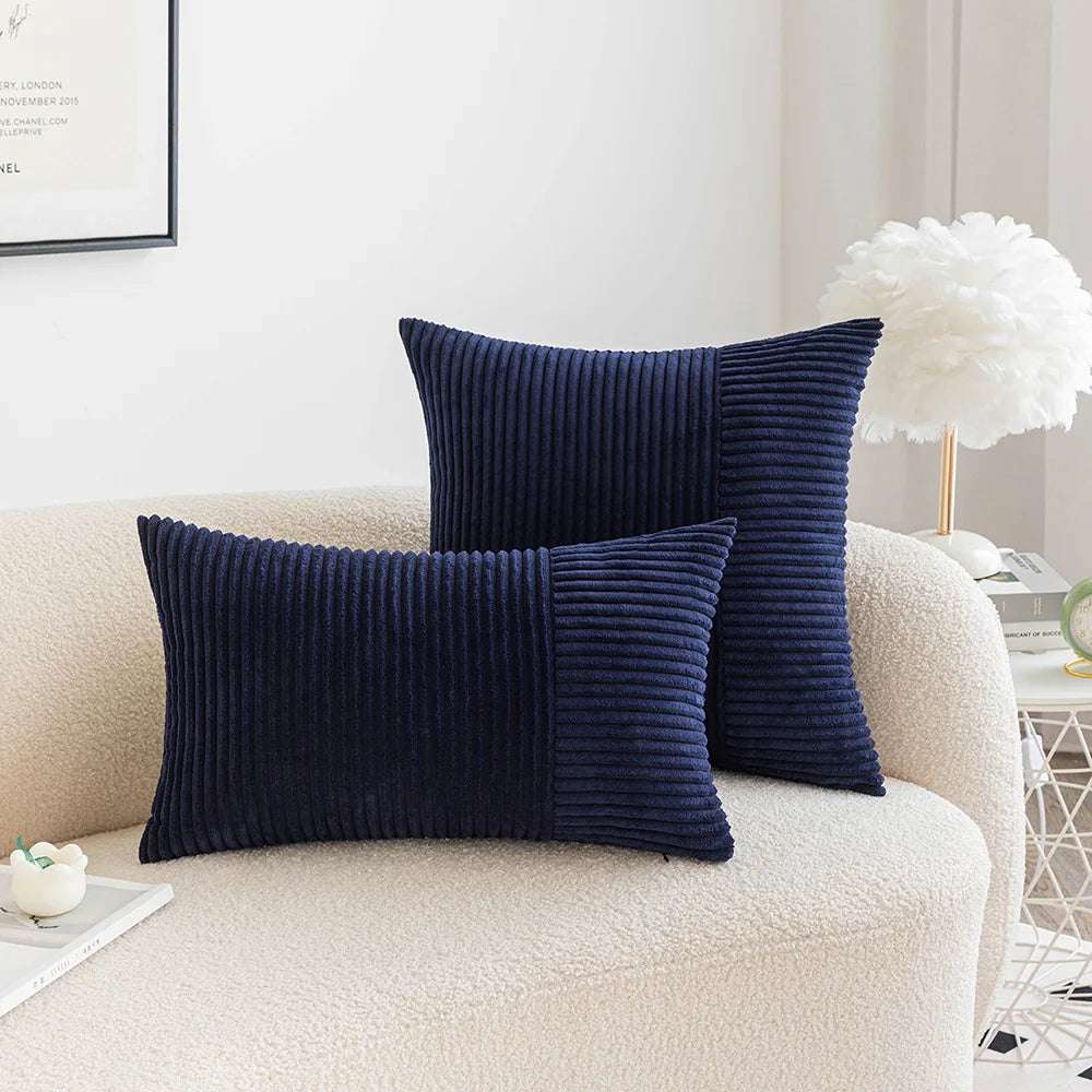 DecorBites™ Corduroy Striped Patchwork Throw Pillow Covers Set, Farmhouse Style Yellow Classic Pillowcases