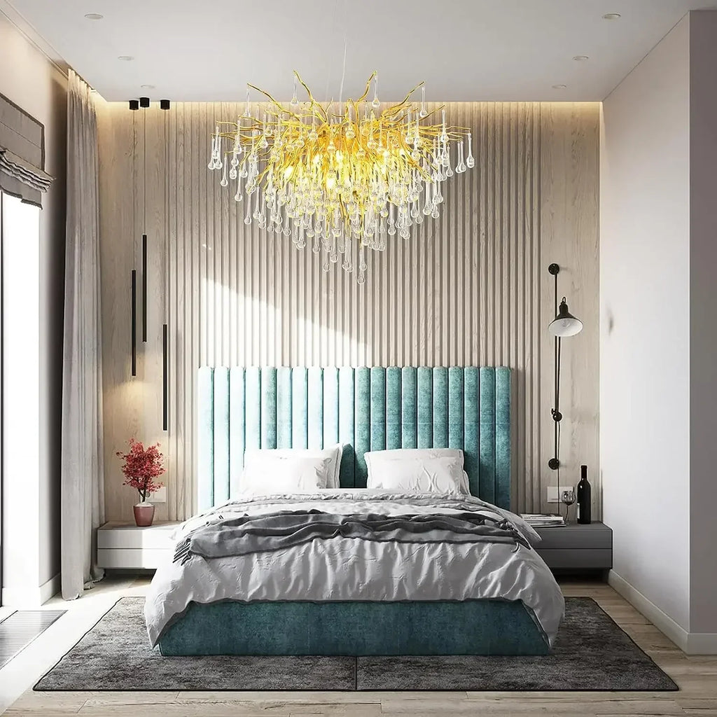 DecorBites™ Gold Nordic Crystal Chandelier - Long Branch Teardrop Design