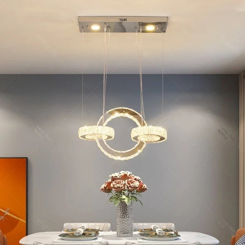 DecorBites™ Crystal LED Circle Rings Chandelier for Bedroom, Villa, Stair - Luxury Pendant Light